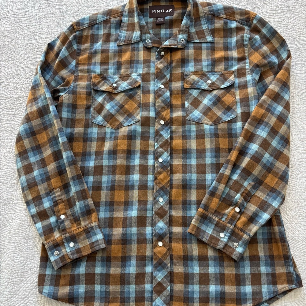 Men's Checkered Button Down Shirt - Brown and Blue
